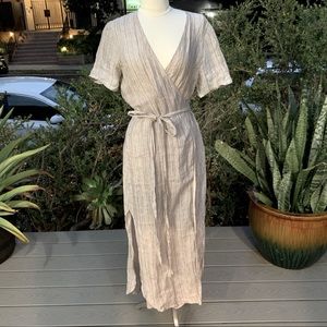 REFORMATION Wrap Dress Short Sleeve Side Slits Linen/Cotton Feel EUC Size Large